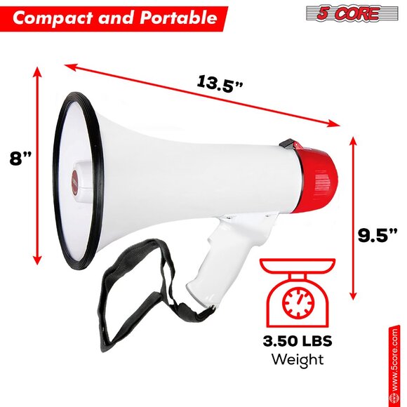 5 CORE 50W Megaphone Bullhorn Cheer Bull Horn Speaker Rechargeable 300M Range Si - Picture 5 of 12